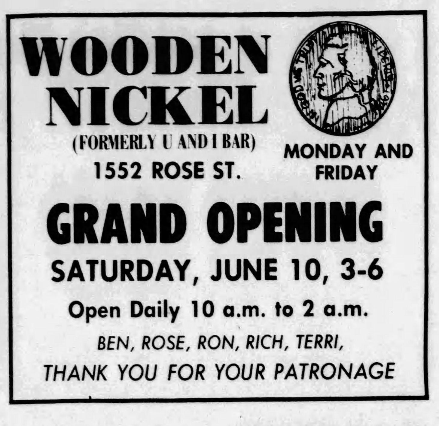 1978: Wooden Nickel